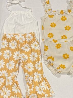 2 Baby Girl Outfit Sets Daisy Floral 9–12M Boho Summer Bundle